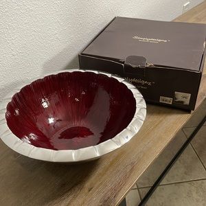 New SimplyDesignz Red and Silver Fluted Edge Bowl 12"